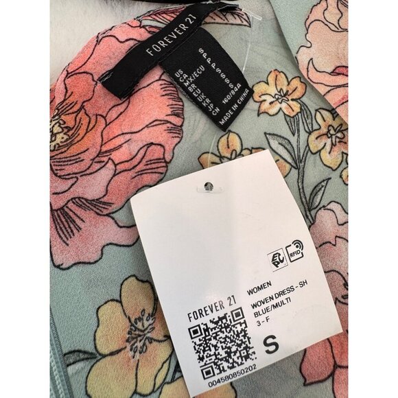 New Forever 21 Women's Size S Floral Print Cutout Waist Long-Sleeve Mini Dress - Picture 11 of 12